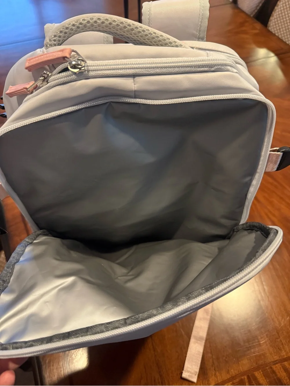 Light Gray/ Pink Travel Backpack - Stylish Everyday Bag